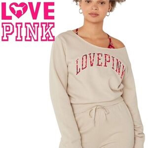 Victoria Secret's PINK Plus Size Tartan Plaid Logo Off The Shoulder Sweatshirt